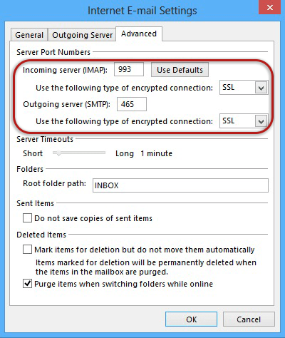 Отключить ssl в outlook