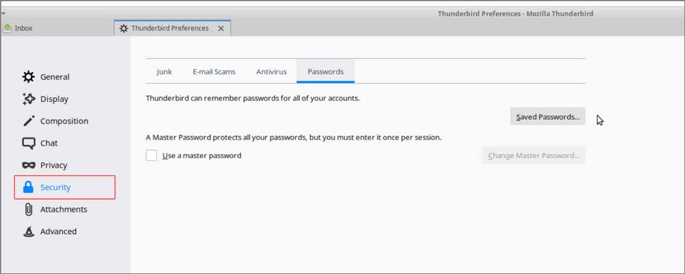 changing password in thunderbird account