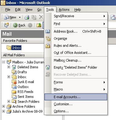 Outlook 2002 / 2003 email setup